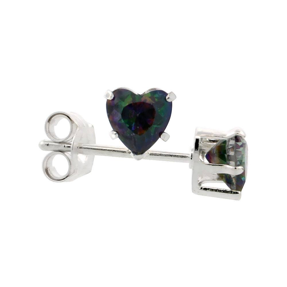 3 Pair Set Sterling Silver Cubic Zirconia Heart Mystic Topaz Earrings Studs 4 mm multi color 0.5 carats/pair