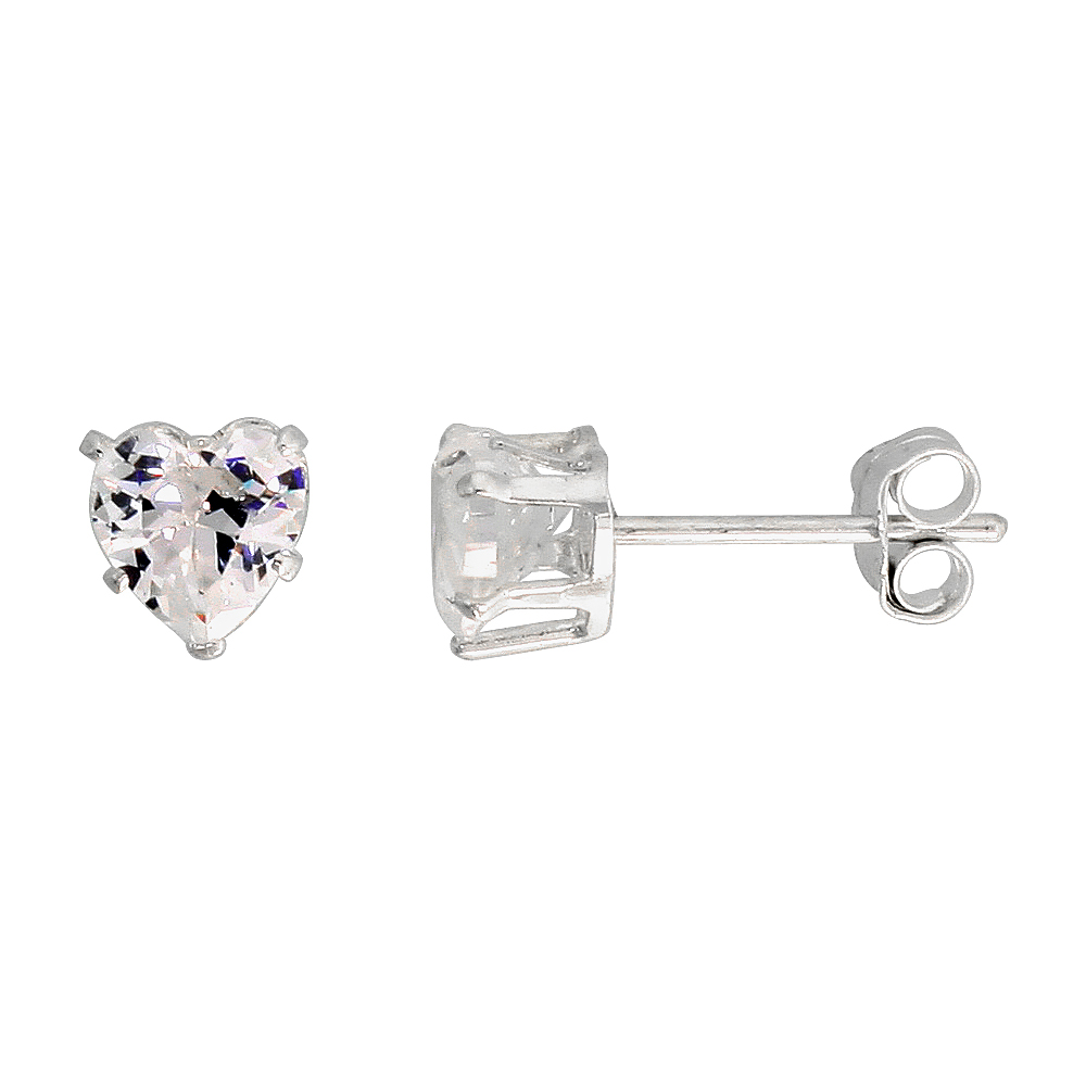 Sterling Silver Cubic Zirconia Heart Earrings Studs 1 carat/pair