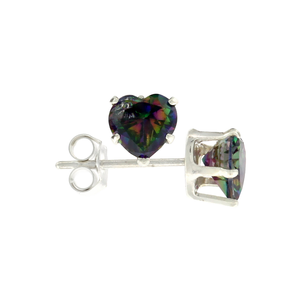 3 Pair Set Sterling Silver Cubic Zirconia Heart Mystic Topaz Earrings Studs 5 mm multi color 1 carat/pair