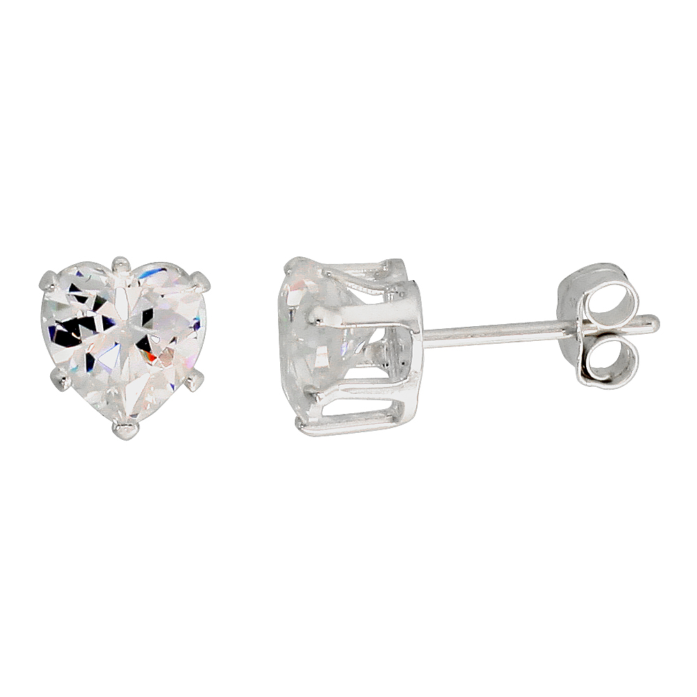 Sterling Silver Cubic Zirconia Heart Studs Earrings 6mm