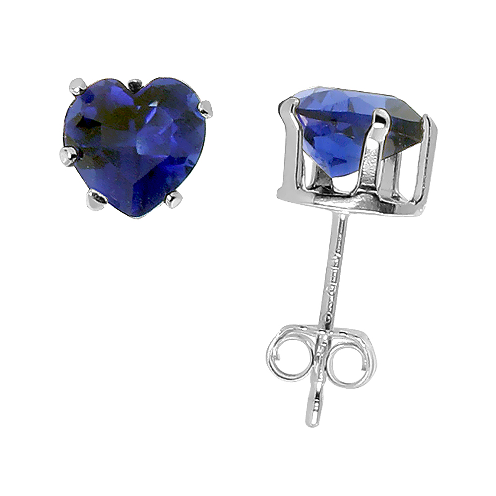 10 Pair Set Sterling Silver Cubic Zirconia Heart Sapphire Earrings Studs 6 mm Navy color 1.5 carats/pair