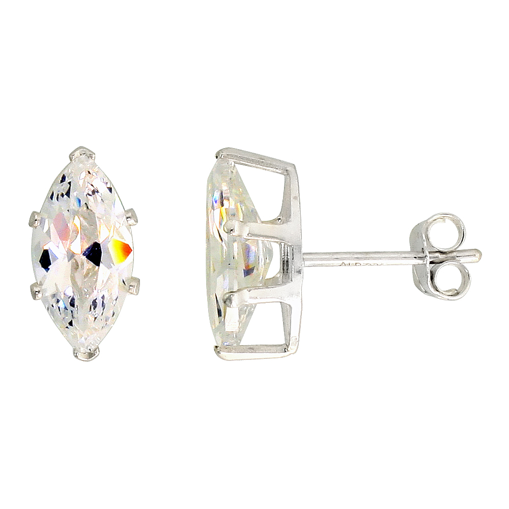 Sterling Silver Cubic Zirconia Marquise Earrings Studs white Color 10x5mm
