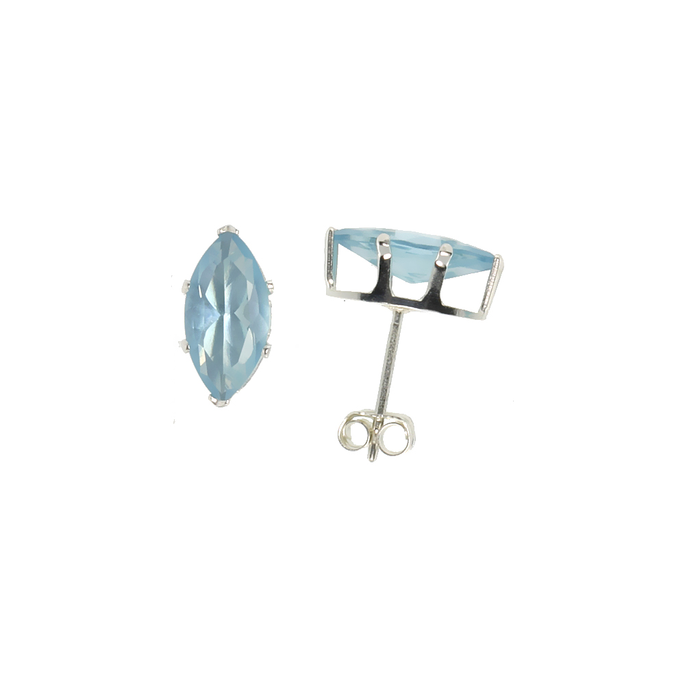 Sterling Silver Cubic Zirconia Marquise Blue Topaz Earrings Studs 10x5mm