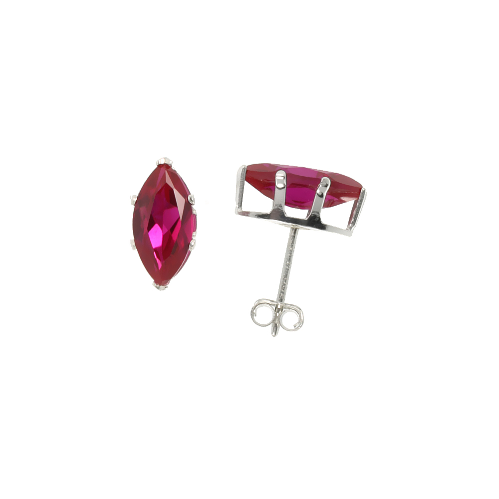 Sterling Silver Cubic Zirconia Marquise Ruby Earrings Studs Red Color 10x5mm