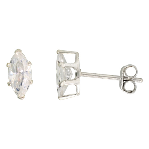 Sterling Silver Cubic Zirconia Marquise Earrings Studs 3/4 carat/pair