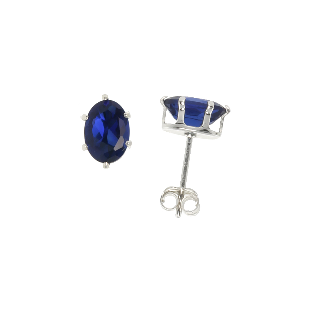 Sterling Silver Cubic Zirconia Oval Blue Sapphire Earrings Studs Navy color 1.5 carat/pair