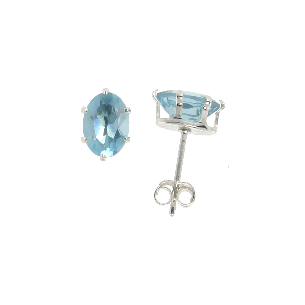 Sterling Silver Cubic Zirconia Oval Blue Topaz Earrings Studs 1.5 carat/pair