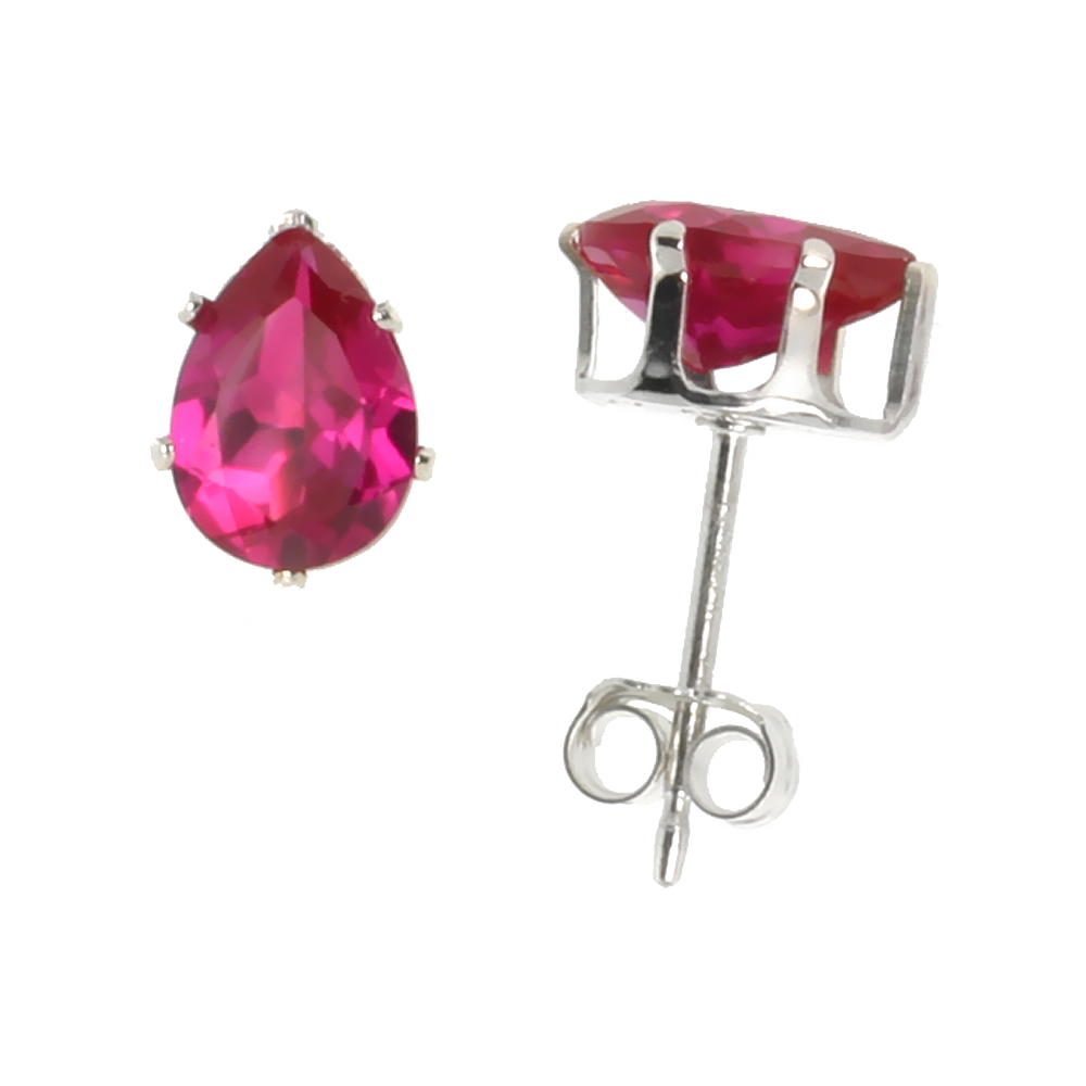 Sterling Silver Cubic Zirconia Teardrop Ruby Earrings Studs Red color 3/4 carat/pair