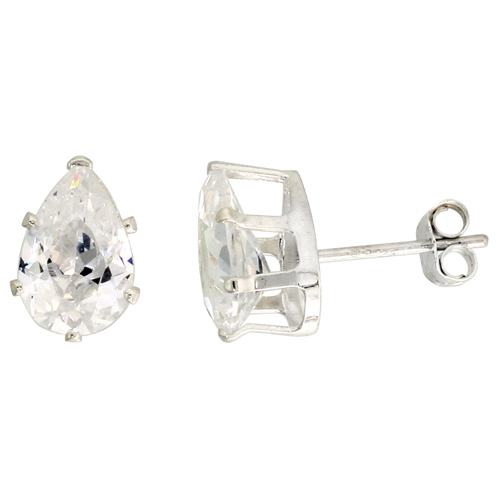 Sterling Silver Cubic Zirconia Teardrop Earrings Studs 2 1/2 carat/pair