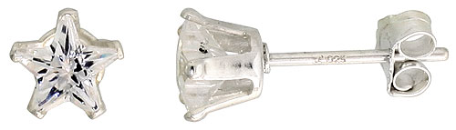 Sterling Silver Cubic Zirconia Star Earrings Studs 5 mm