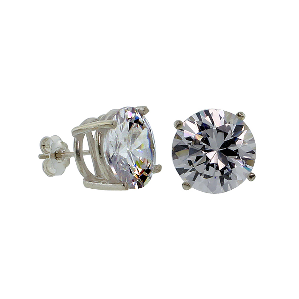 Sterling Silver Cubic Zirconia Earrings Studs 13 mm Basket Setting 17 carat/pr
